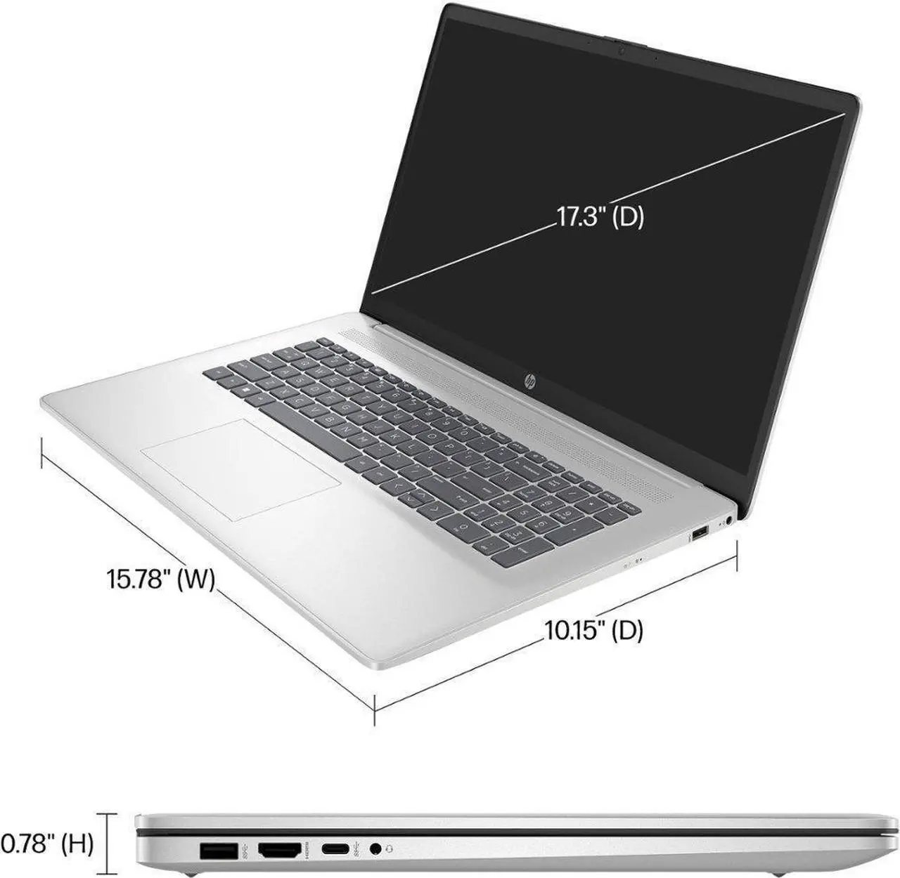 Alt view image 4 of 6 - HP 17.3" FHD 1920 X 1080 Intel UHD Graphics Intel 12th Generation Core i3-1215U 3.7GHz 8GB RAM 256GB SSD USB-C HDMI Windows 11 Home Silver Bundled with HB Accessory Kit