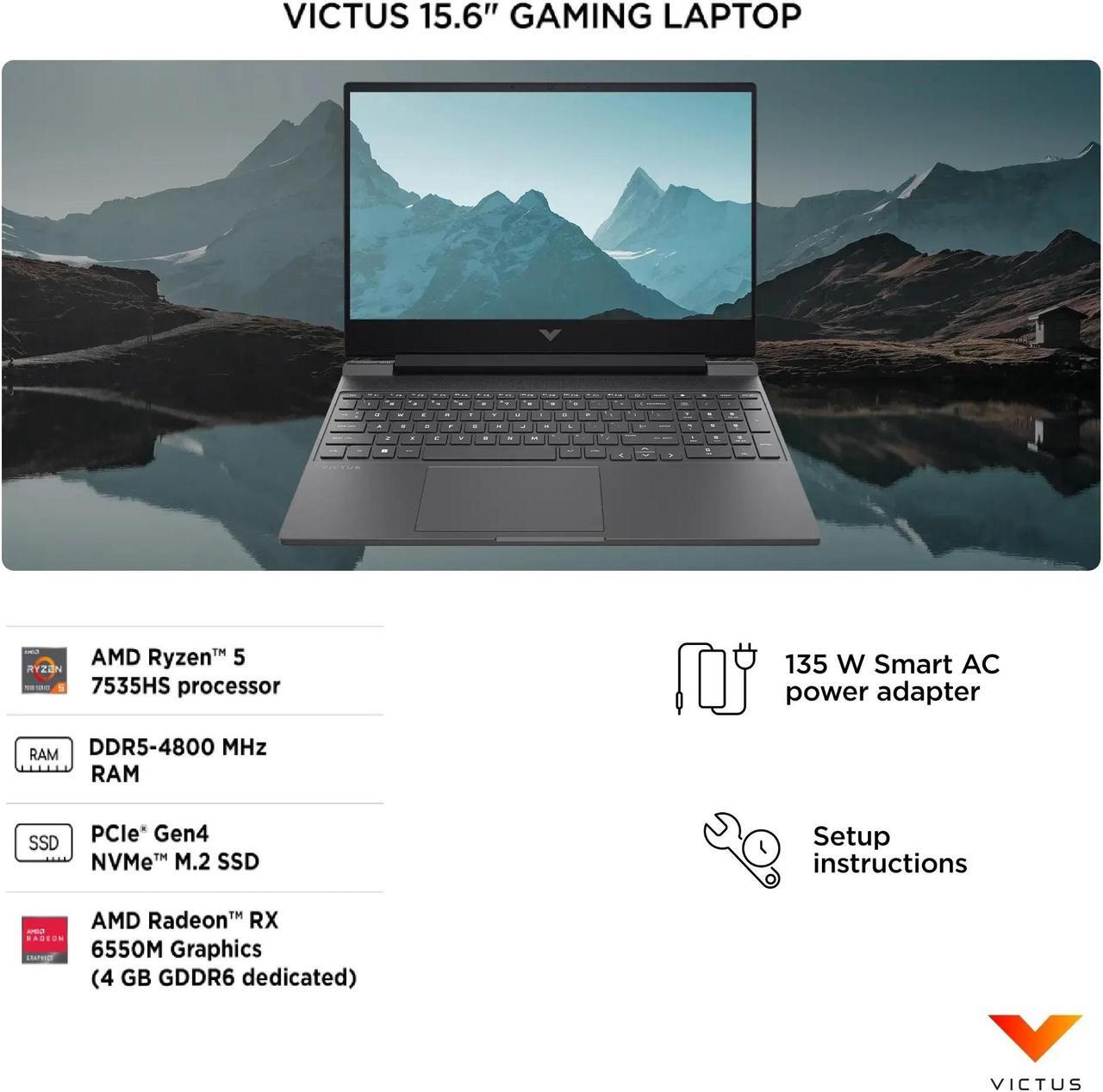 Alt view image 6 of 7 - HP Victus Gaming 15.6" 144Hz FHD AMD Ryzen 5-7535HS (Beats i7-13620H) AMD Radeon RX 6550M (Beats GeForce RTX 4050) 16GB DDR5 RAM 512GB SSD HDMI 2.1 USB-C Backlit Wi-Fi 6 Bluetooth Windows 11 Home