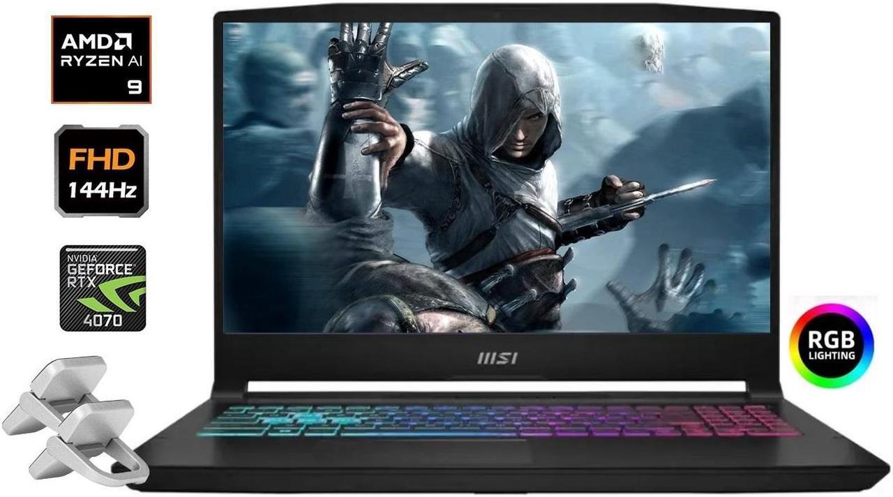 Main image of MSI Katana 15 15.6" 144Hz FHD Gaming NVIDIA GeForce RTX 4070 AMD Ryzen 9-8945HS (Beats i9-14900) 32GB DDR5 RAM 512GB SSD DP1.4 HDMI USB-C Wi-Fi 4-Zone RGB Backlit Windows 11 Pro Black | Laptop Stand