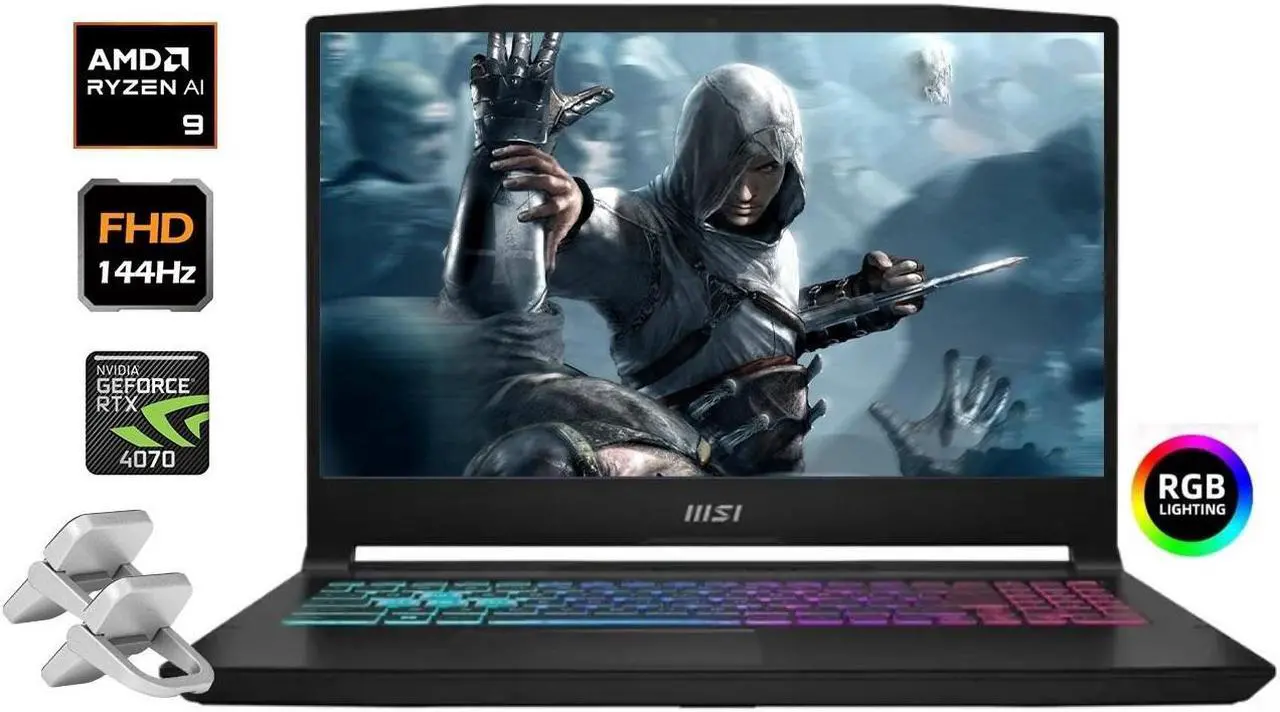 Main image of MSI Katana 15 15.6" 144Hz FHD Gaming NVIDIA GeForce RTX 4070 AMD Ryzen 9-8945HS (Beats i9-14900) 16GB DDR5 RAM 512GB SSD DP1.4 HDMI USB-C Wi-Fi 4-Zone RGB Backlit Windows 11 Home Black | Laptop Stand