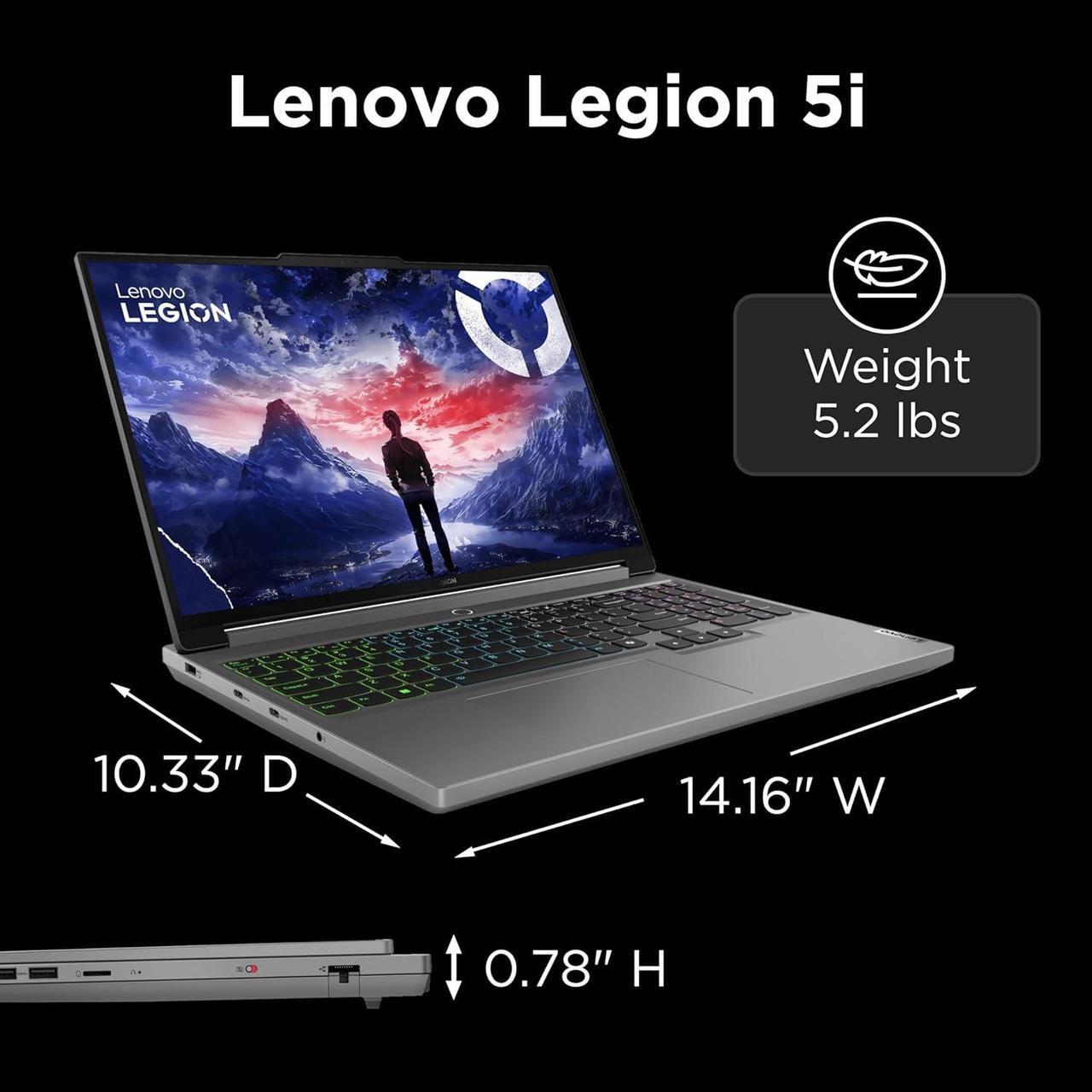 Alt view image 6 of 6 - Lenovo LEGION 5i 16" 165Hz WQXGA Gaming Intel Core i9-14900HX NVIDIA GeForce RTX 4060 32GB DDR5 RAM 2TB SSD RGB Backlit Wi-Fi 6E Bluetooth 5.2 HDMI 2.1 RJ-45 DP 1.4 Windows 11 Pro | Value Bundle