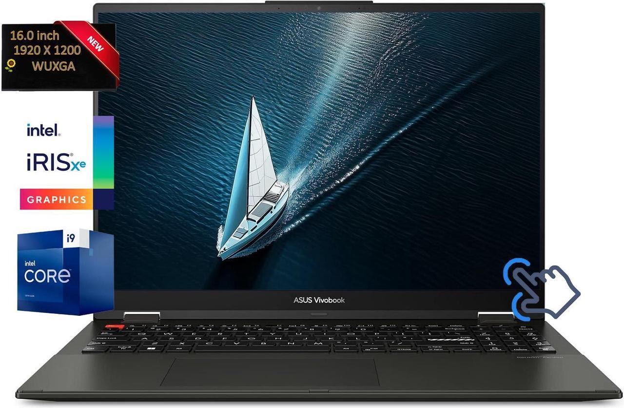 Main image of ASUS Vivobook S 16 Flip 2-in-1 Laptop 16" WUXGA Touchscreen Intel Core i9-13900H Intel Iris Xe Graphics 40GB RAM 1TB SSD HDMI 2.1 USB-C 3.2 Webcam Bluetooth Wi-Fi 6E Windows 11 Home Black