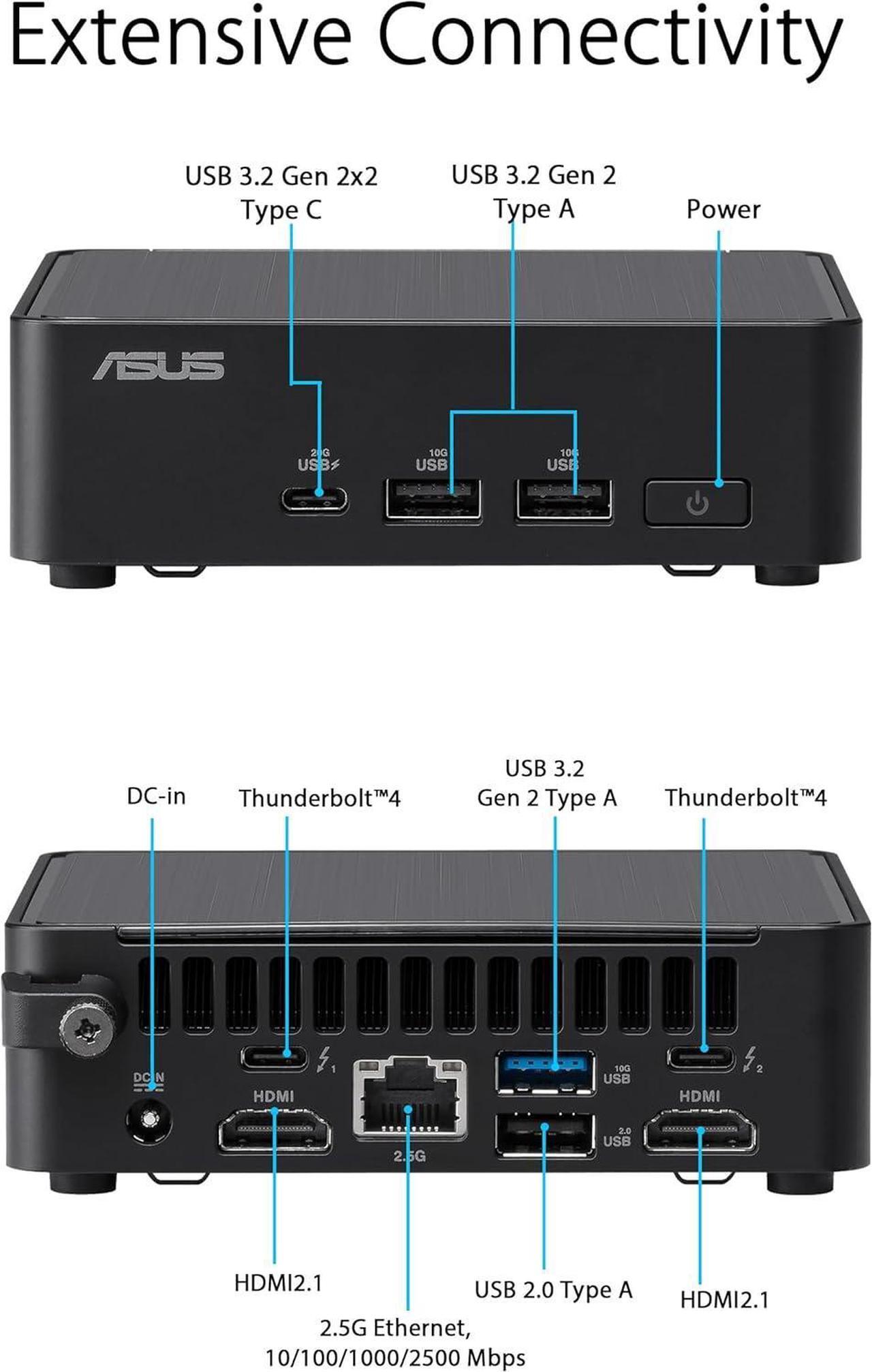 Alt view image 5 of 7 - ASUS NUC 14 Pro Slim Mini PC Intel Core Ultra 7 155H Intel Arc Graphics 32GB DDR5 RAM 2TB PCIe SSD Thunderbolt 4 Wi-Fi 6E Bluetooth 5.3 Support 8K / 4K Quad Monitors Windows 11 Pro | VESA Mount