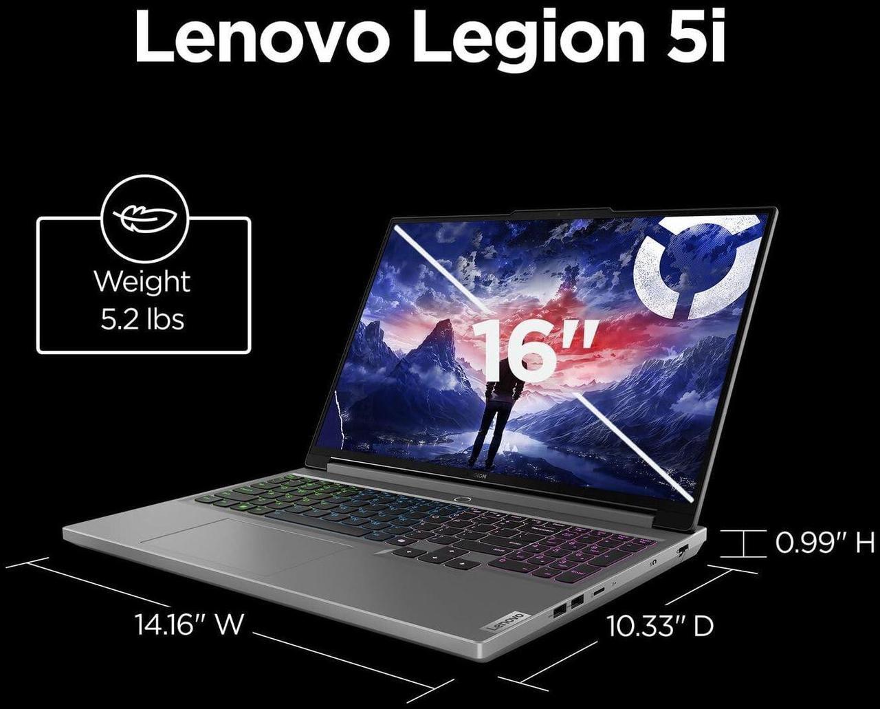 Alt view image 6 of 7 - Lenovo Legion 5 16" QHD 165Hz Gaming Laptop NVIDIA GeForce RTX 4050 Intel Core i7-14650HX (Beats i9-13900HX) 64GB DDR5 RAM 2TB SSD RGB Backlit KB Wi-Fi 6E Bluetooth 5.3 HDMI 2.1 Windows 11 Pro Gray