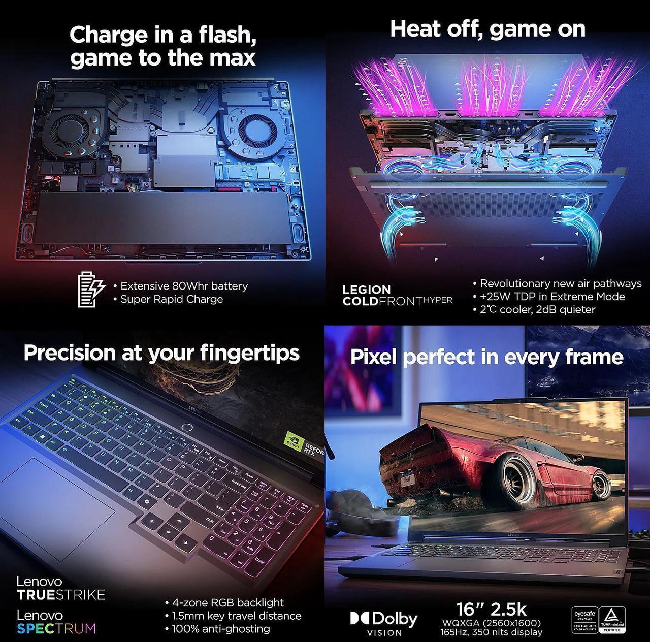 Alt view image 7 of 7 - Lenovo Legion 5 16" QHD 165Hz Gaming Laptop NVIDIA GeForce RTX 4050 Intel Core i7-14650HX (Beats i9-13900HX) 64GB DDR5 RAM 2TB SSD RGB Backlit KB Wi-Fi 6E Bluetooth 5.3 HDMI 2.1 Windows 11 Pro Gray