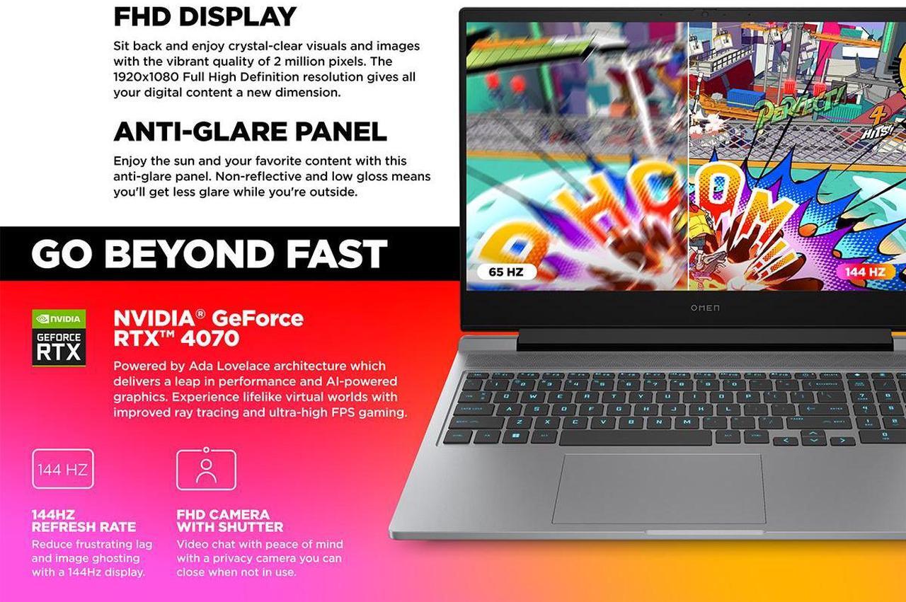 Alt view image 7 of 7 - HP Omen 16.1" IPS FHD 144Hz Gaming Laprop NVIDIA GeForce RTX 4070 Intel Core i7-14700HX (Beats i9-13980HX) 64GB DDR5 RAM 2TB SSD RGB Backlit KB Wi-Fi 6E Bluetooth 5.3 HDMI 2.1 Windows 11 Pro Gray