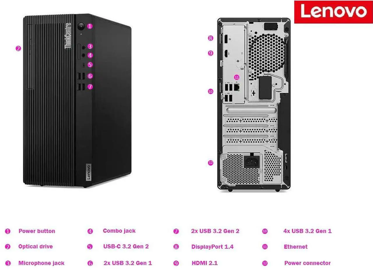 Alt view image 5 of 7 - Lenovo Business Desktop ThinkCentre M70t Gen 5 Intel Core i5-14500 vPro (Beat i7-13650HX) 32GB DDR5 RAM 2TB SSD UHD Graphics 770 Wi-Fi 6 Bluetooth Wired Keyboard & Mouse HDMI Windows 11 Pro Black