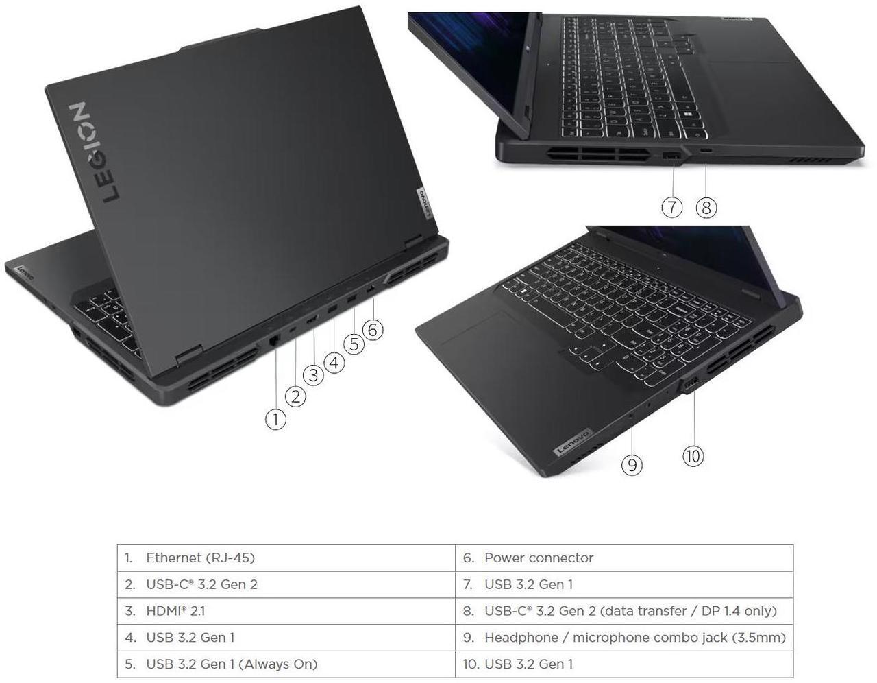 Alt view image 7 of 7 - Lenovo Legion Pro 5 16IRX8 Gaming 16" WQXGA (2560x1600) NVIDIA GeForce RTX 4060 Intel Core i9-13900HX 32GB DDR5 RAM 2TB SSD 4-Zone RGB Backlit Wi-Fi 6E BT 5.2 HDMI 2.1 Windows 11 Pro Onyx Grey