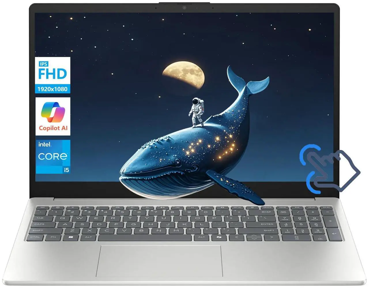 Main image of HP 15.6" IPS FHD Touchscreen Business and School Laptop Intel core i5-1334U (Beat i7-1255U) 32GB RAM 1TB SSD Intel Iris Xe Graphics HDMI USB-C Long battery life AI Copilot Windows 11 Pro Silver