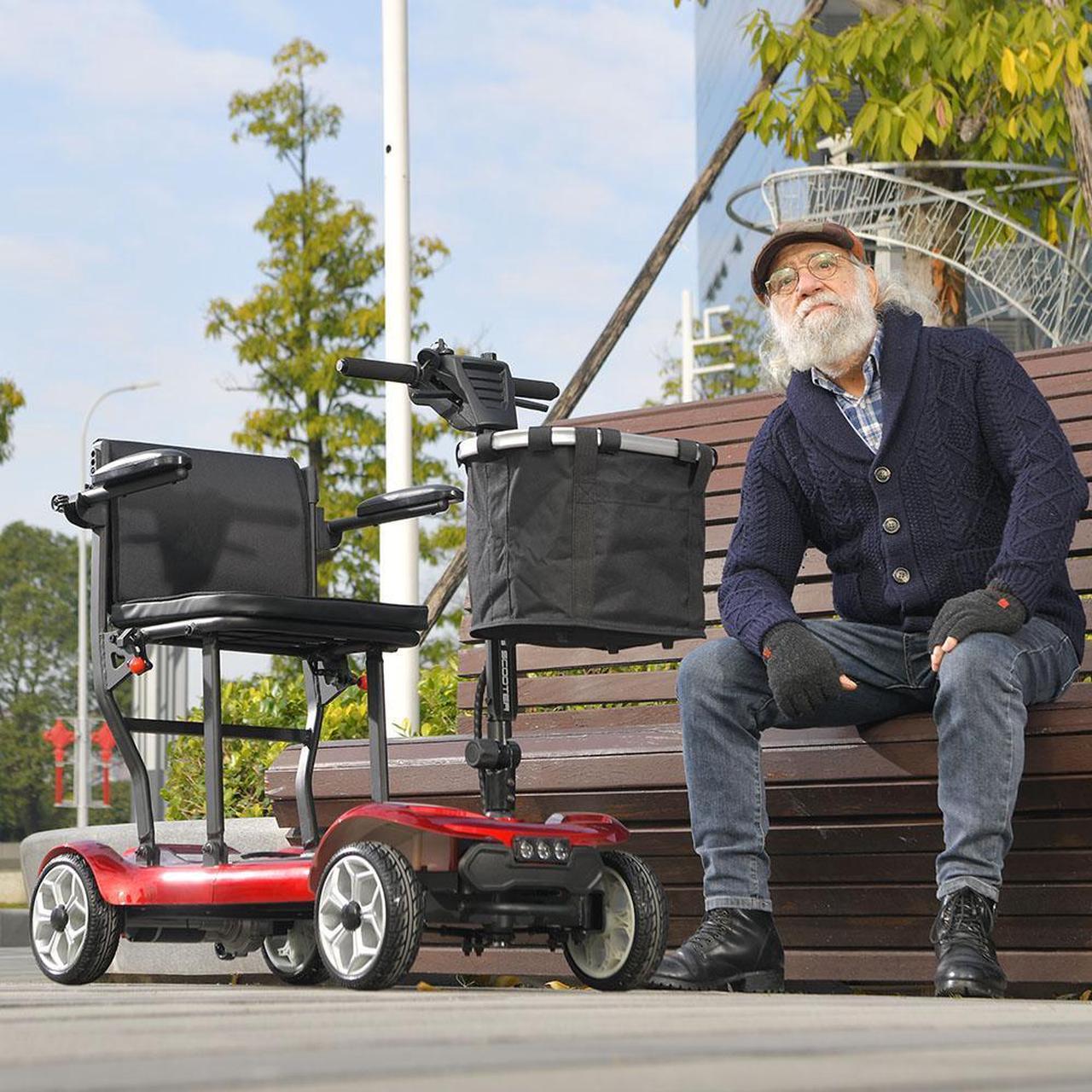 Alt view image 2 of 7 - eHoodax 4-Wheel Disabled Electric Scooter Foldable Lightweight Elderly Mobility Scooter with Basket