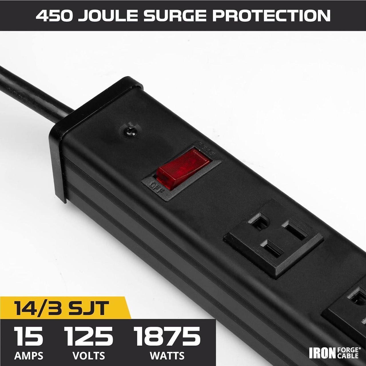 Alt view image 4 of 6 - Iron Forge Cable 12 Outlet Power Strip Surge Protector - 14/3 Heavy Duty Rack Mount Power Strips 12 Port 9 Ft Extension Cord 3 Prong, Smart Circuit Breaker 450 Joule 15 AMP Aluminum Surge Protector