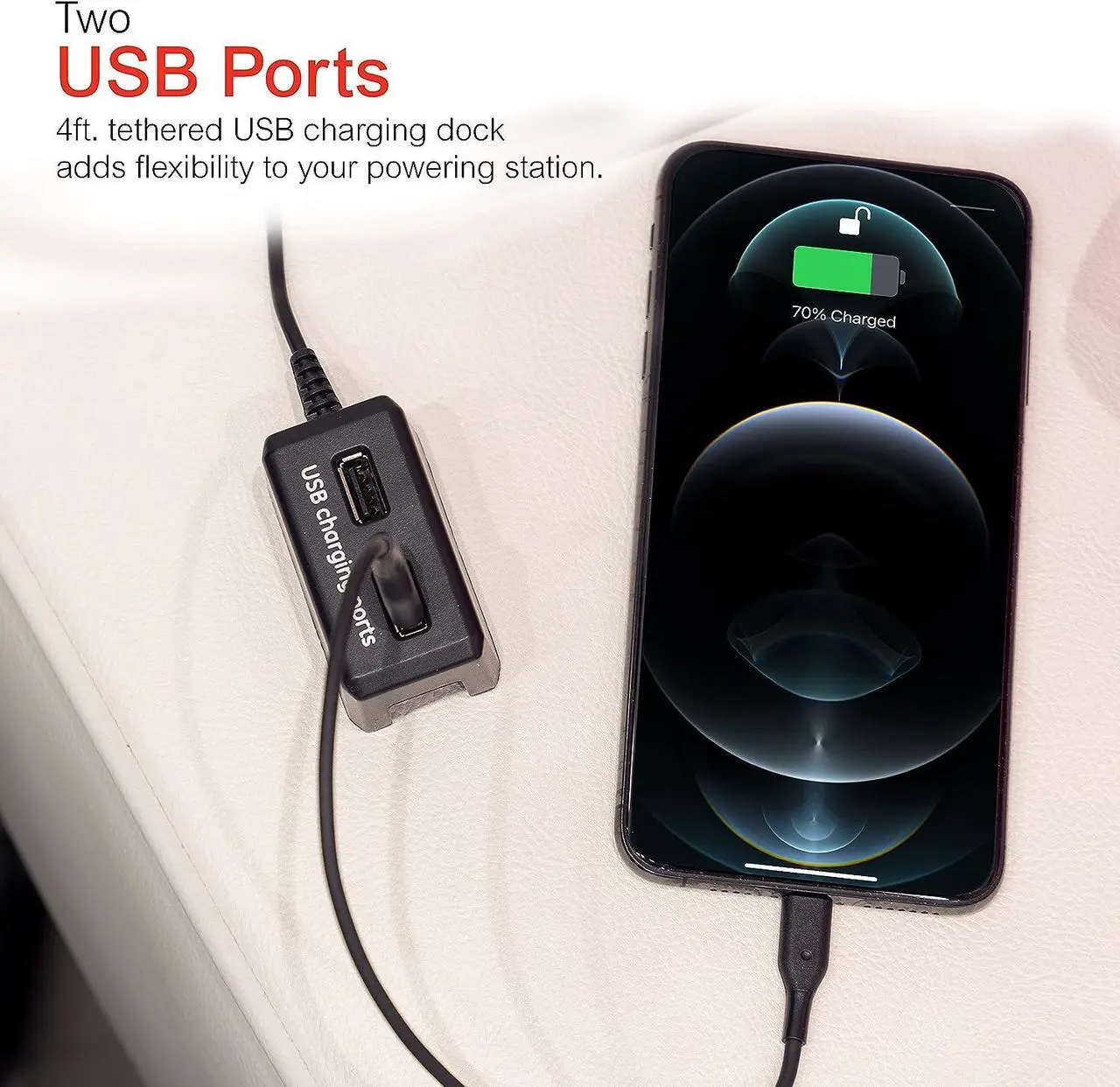 Alt view image 6 of 7 - GE UltraPro 12 Outlet Surge Protector, Tethered 2 USB Ports, 8 Ft Power Cord, 4320 Joules, Flat Plug, Power Filter, Circuit Breaker, Warranty, UL Listed, Black, 11824