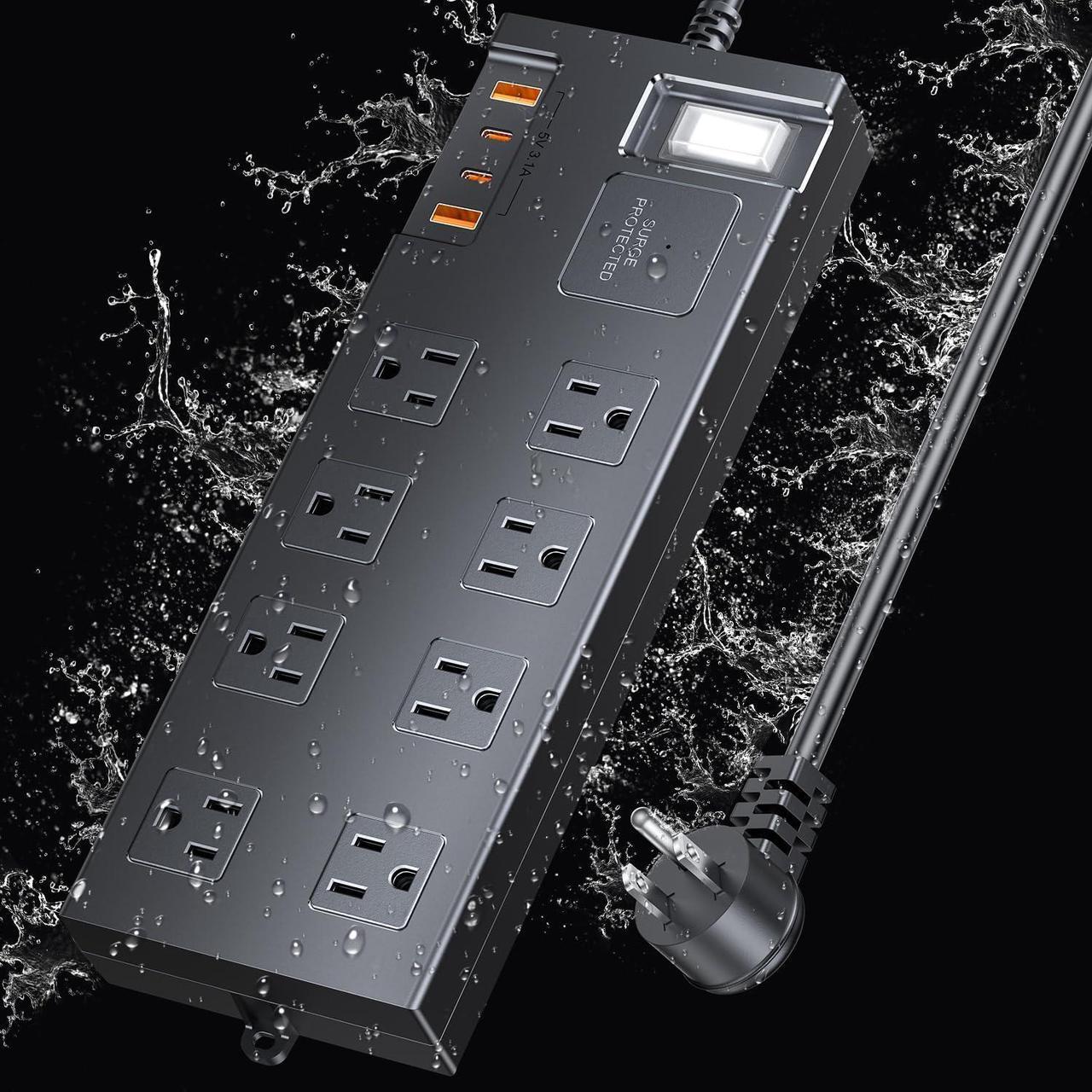 Main image of Surge Protector Power Strip Waterproof, Outdoor Extension Cord Multiple Outlets with USB A + C Ports, Waterproof Electrical Box Electrical Outlet Box Extender Power Strip 6ft 10ft 15ft 20ft Cord