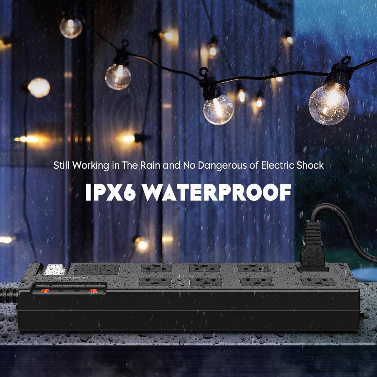 Alt view image 3 of 7 - Surge Protector Power Strip Waterproof, Outdoor Extension Cord Multiple Outlets with USB A + C Ports, Waterproof Electrical Box Electrical Outlet Box Extender Power Strip 6ft 10ft 15ft 20ft Cord