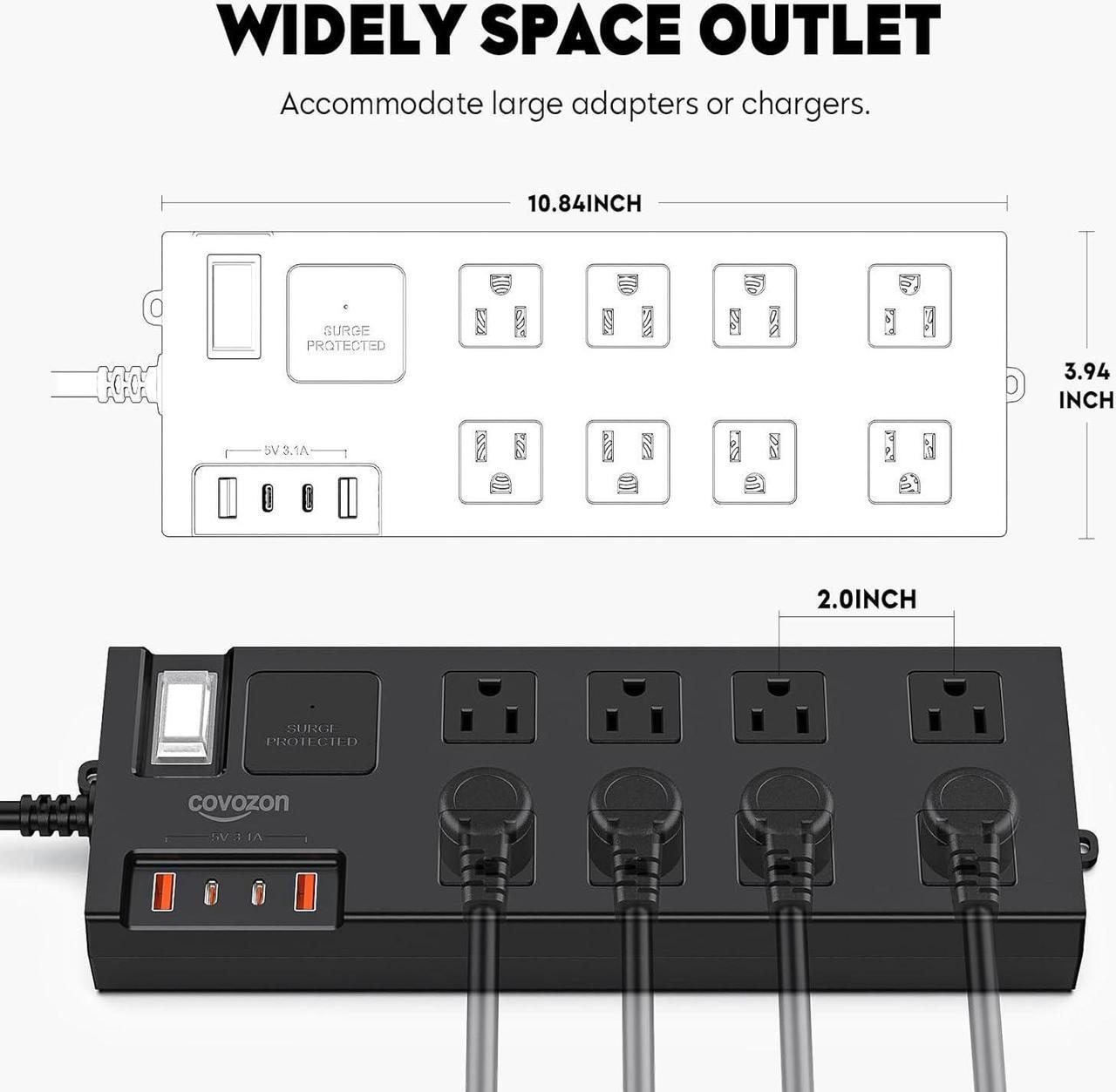 Alt view image 7 of 7 - Surge Protector Power Strip Waterproof, Outdoor Extension Cord Multiple Outlets with USB A + C Ports, Waterproof Electrical Box Electrical Outlet Box Extender Power Strip 6ft 10ft 15ft 20ft Cord