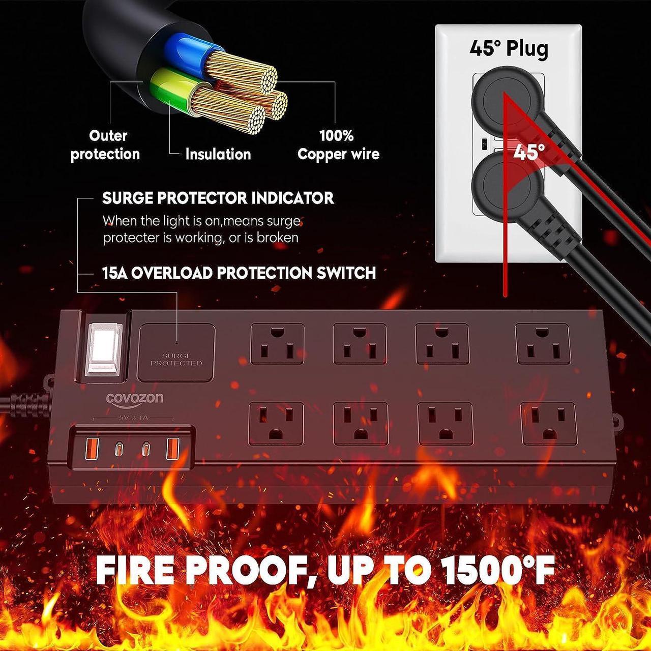 Alt view image 6 of 7 - Surge Protector Power Strip Waterproof, Outdoor Extension Cord Multiple Outlets with USB A + C Ports, Waterproof Electrical Box Electrical Outlet Box Extender Power Strip 6ft 10ft 15ft 20ft Cord