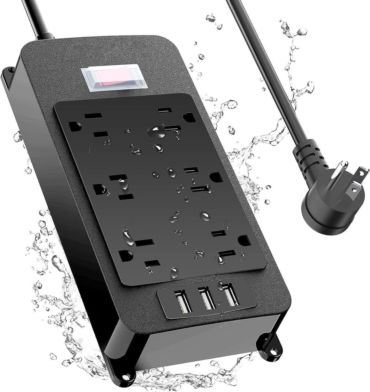 Main image of Outdoor Power Strip Weatherproof with 3 USB Ports, Outdoor Surge Protector Waterproof 6 Outlets 6 ft Extension Cord, Overload Protection, Mountable for Bathroom Kitchen Patio Cruise Ship Black