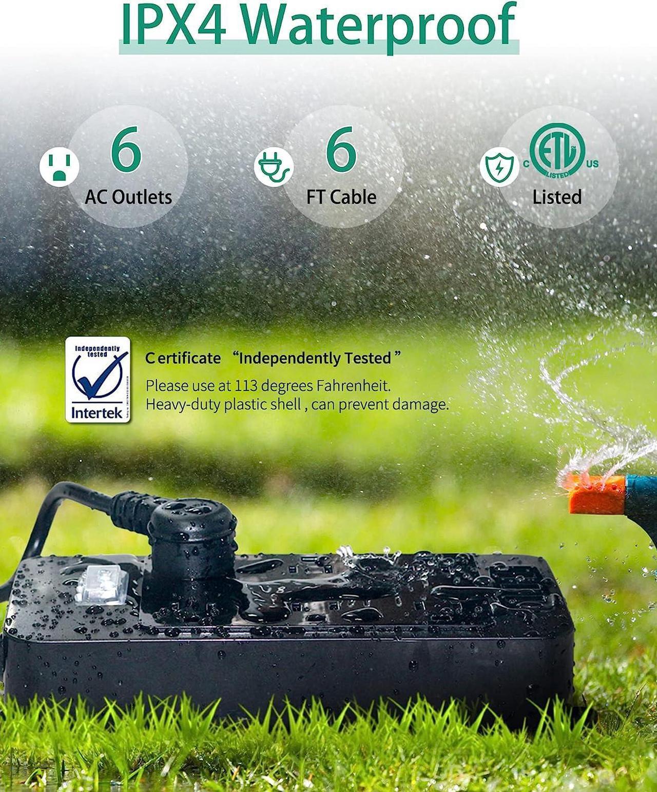Alt view image 2 of 6 - Outdoor Power Strip Weatherproof with 3 USB Ports, Outdoor Surge Protector Waterproof 6 Outlets 6 ft Extension Cord, Overload Protection, Mountable for Bathroom Kitchen Patio Cruise Ship Black