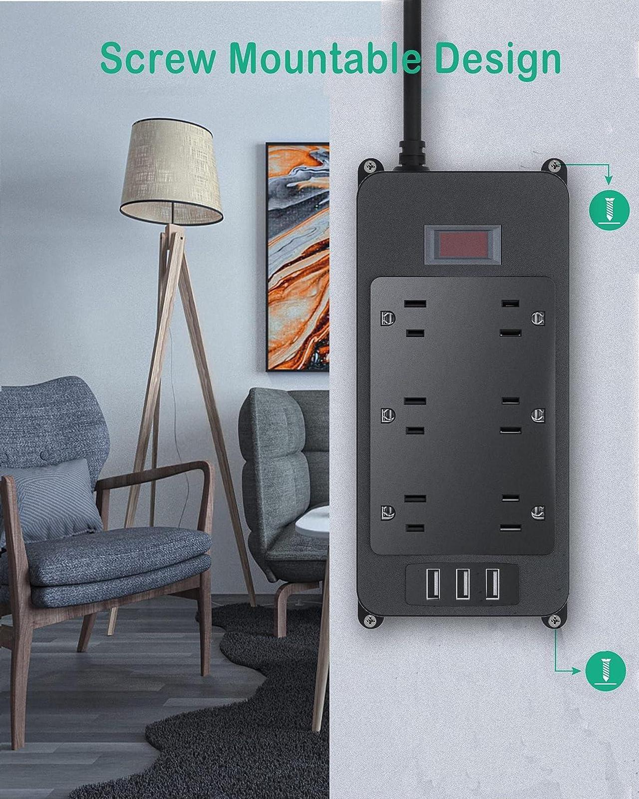 Alt view image 6 of 6 - Outdoor Power Strip Weatherproof with 3 USB Ports, Outdoor Surge Protector Waterproof 6 Outlets 6 ft Extension Cord, Overload Protection, Mountable for Bathroom Kitchen Patio Cruise Ship Black