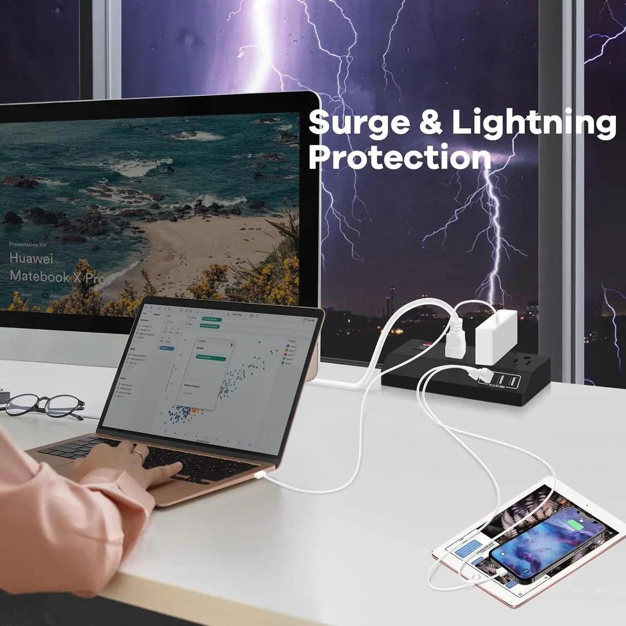 Alt view image 4 of 7 - Desk Clamp Power Strip USB C (20W PD Fast Charging) - Desktop Surge Protector with 3 Outlets 4 USB Ports - Edge Mount Power Strip Desk Outlet Station Plug Extender - Phone Office Desk Accessories
