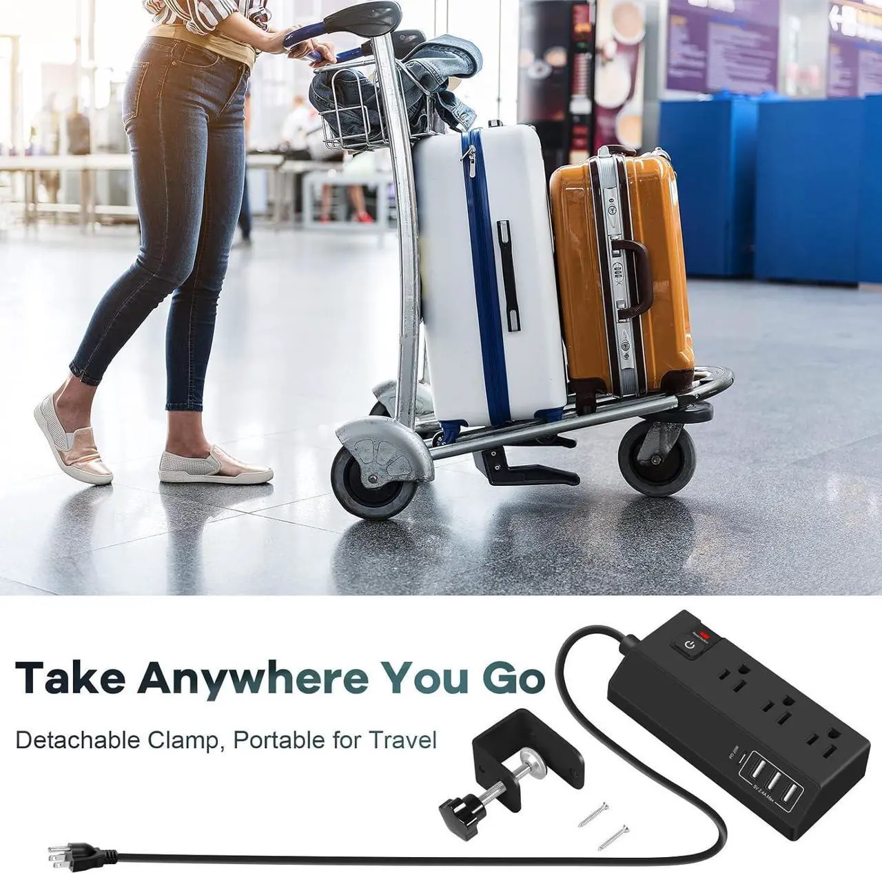 Alt view image 5 of 7 - Desk Clamp Power Strip USB C (20W PD Fast Charging) - Desktop Surge Protector with 3 Outlets 4 USB Ports - Edge Mount Power Strip Desk Outlet Station Plug Extender - Phone Office Desk Accessories