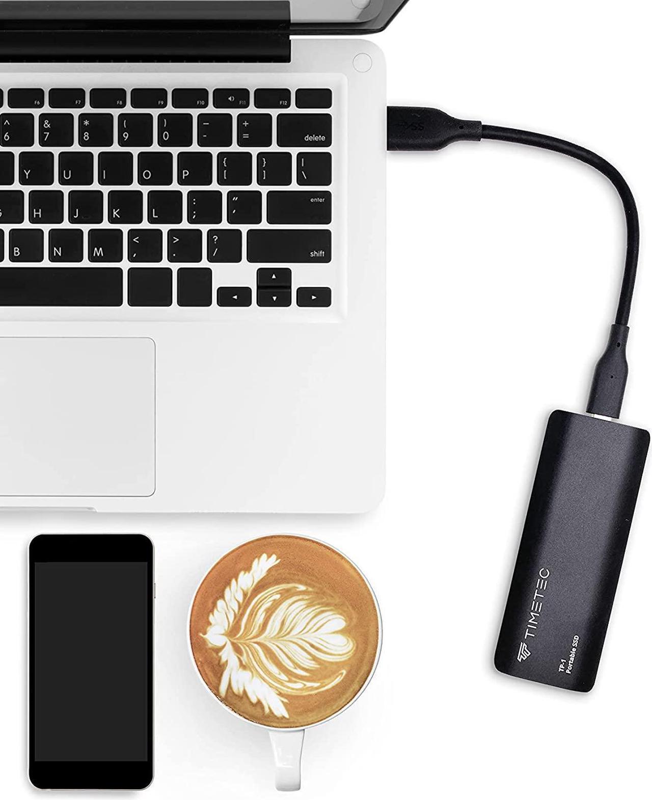 Alt view image 3 of 7 - Timetec 1TB Portable External SSD USB3.2 Gen2 Type C Up to 550MB/s Ultra-Light Aluminum Mini External Solid State Drive with USB C to A Cable/USB A to C Adapter for Desktops/Laptop/Mac/Mobile - Black