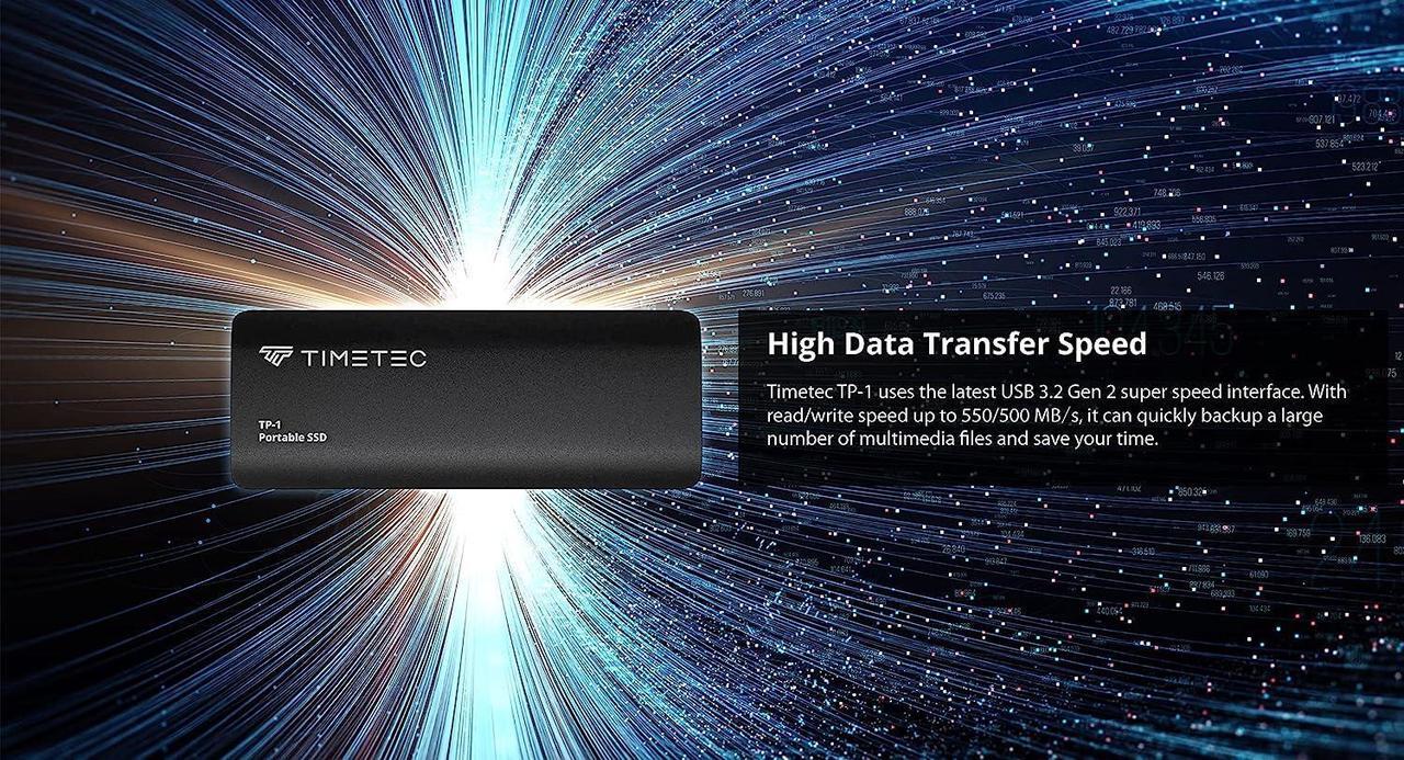 Alt view image 4 of 7 - Timetec 1TB Portable External SSD USB3.2 Gen2 Type C Up to 550MB/s Ultra-Light Aluminum Mini External Solid State Drive with USB C to A Cable/USB A to C Adapter for Desktops/Laptop/Mac/Mobile - Black