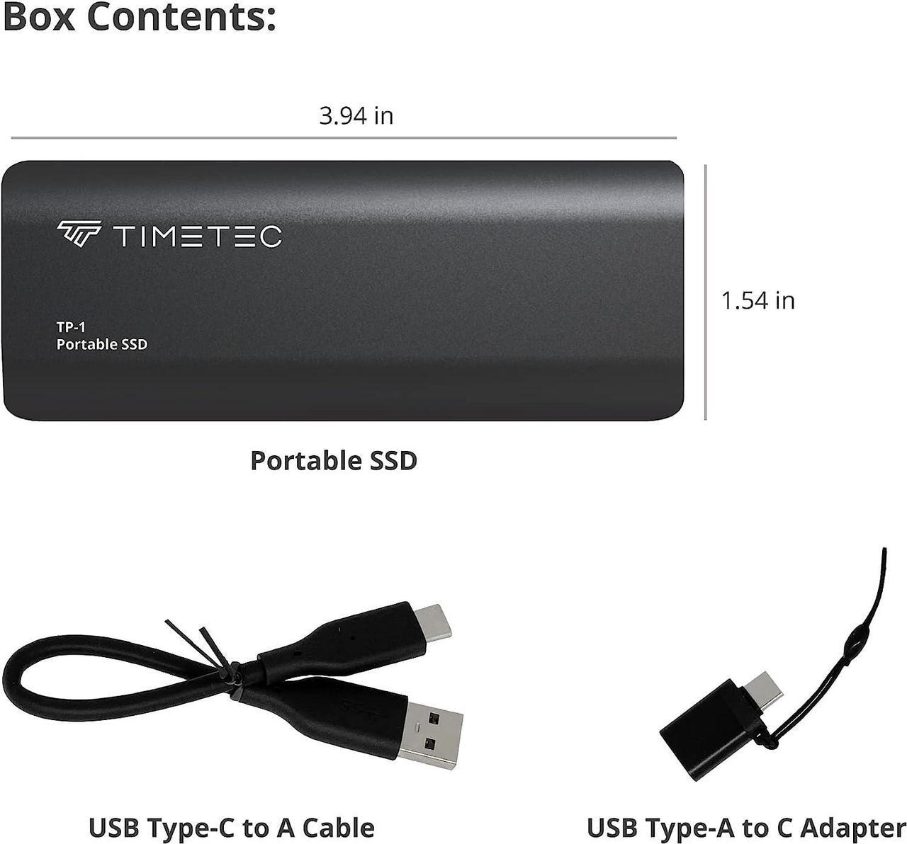 Alt view image 6 of 7 - Timetec 1TB Portable External SSD USB3.2 Gen2 Type C Up to 550MB/s Ultra-Light Aluminum Mini External Solid State Drive with USB C to A Cable/USB A to C Adapter for Desktops/Laptop/Mac/Mobile - Black