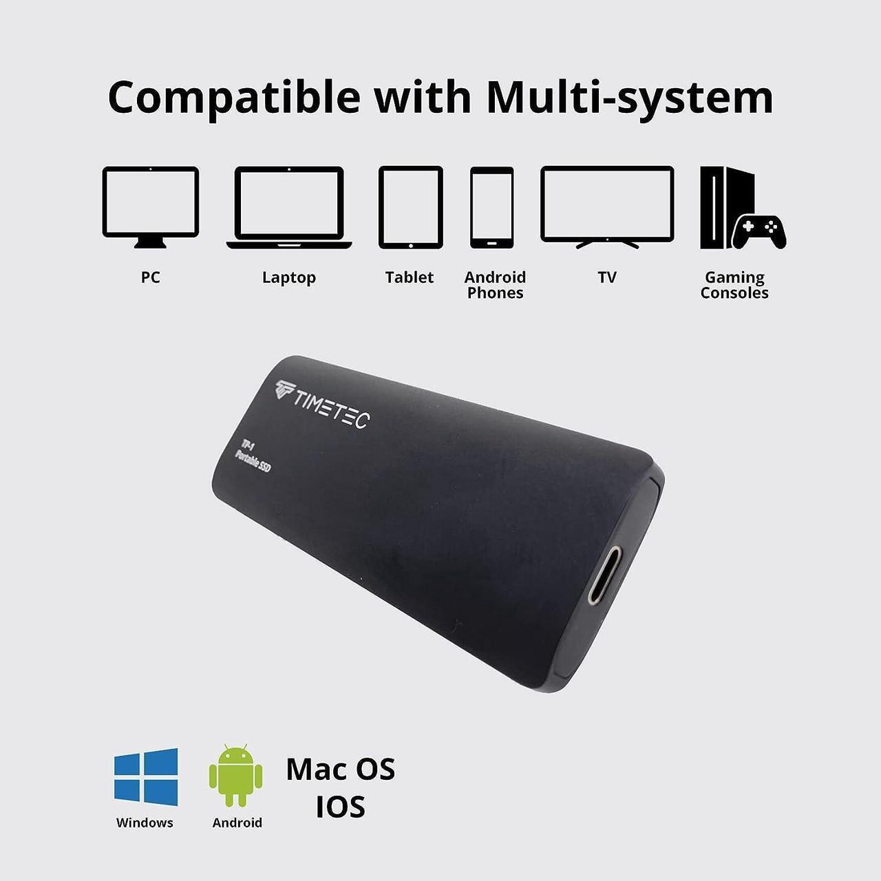 Alt view image 7 of 7 - Timetec 1TB Portable External SSD USB3.2 Gen2 Type C Up to 550MB/s Ultra-Light Aluminum Mini External Solid State Drive with USB C to A Cable/USB A to C Adapter for Desktops/Laptop/Mac/Mobile - Black