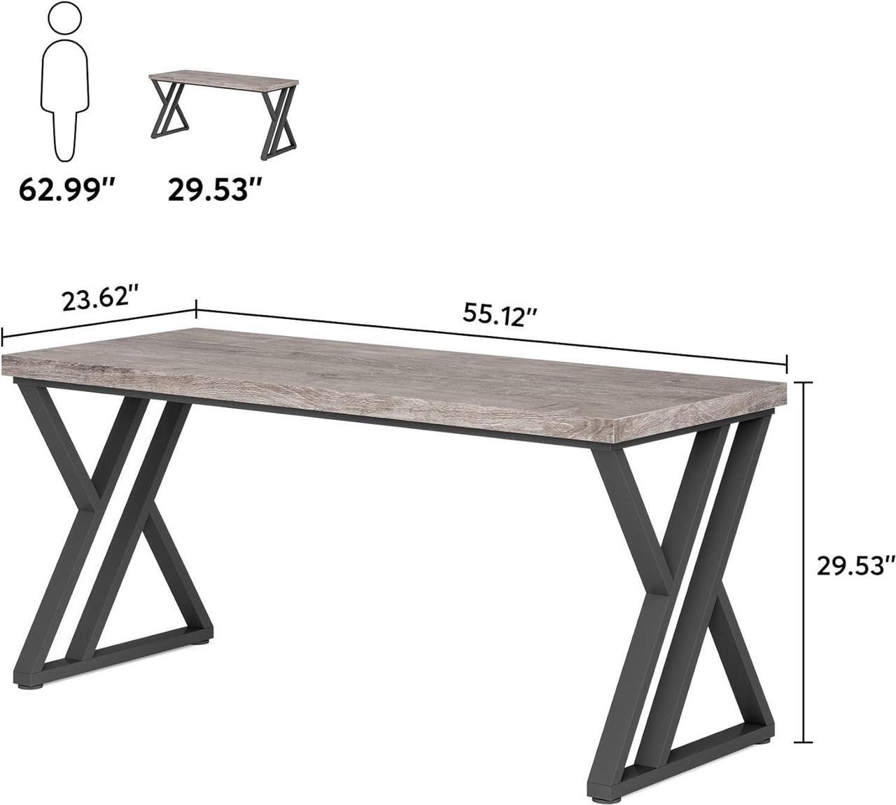 Alt view image 2 of 7 - Tribesigns Writing Computer Desk, 55 inch Heavy Duty Study Desk with Z-Shaped Metal Leg, Modern Simple Home Office Computer Desk, Grey