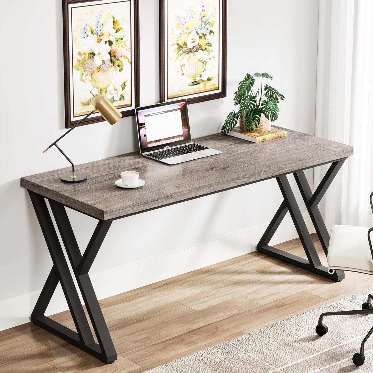 Alt view image 6 of 7 - Tribesigns Writing Computer Desk, 55 inch Heavy Duty Study Desk with Z-Shaped Metal Leg, Modern Simple Home Office Computer Desk, Grey