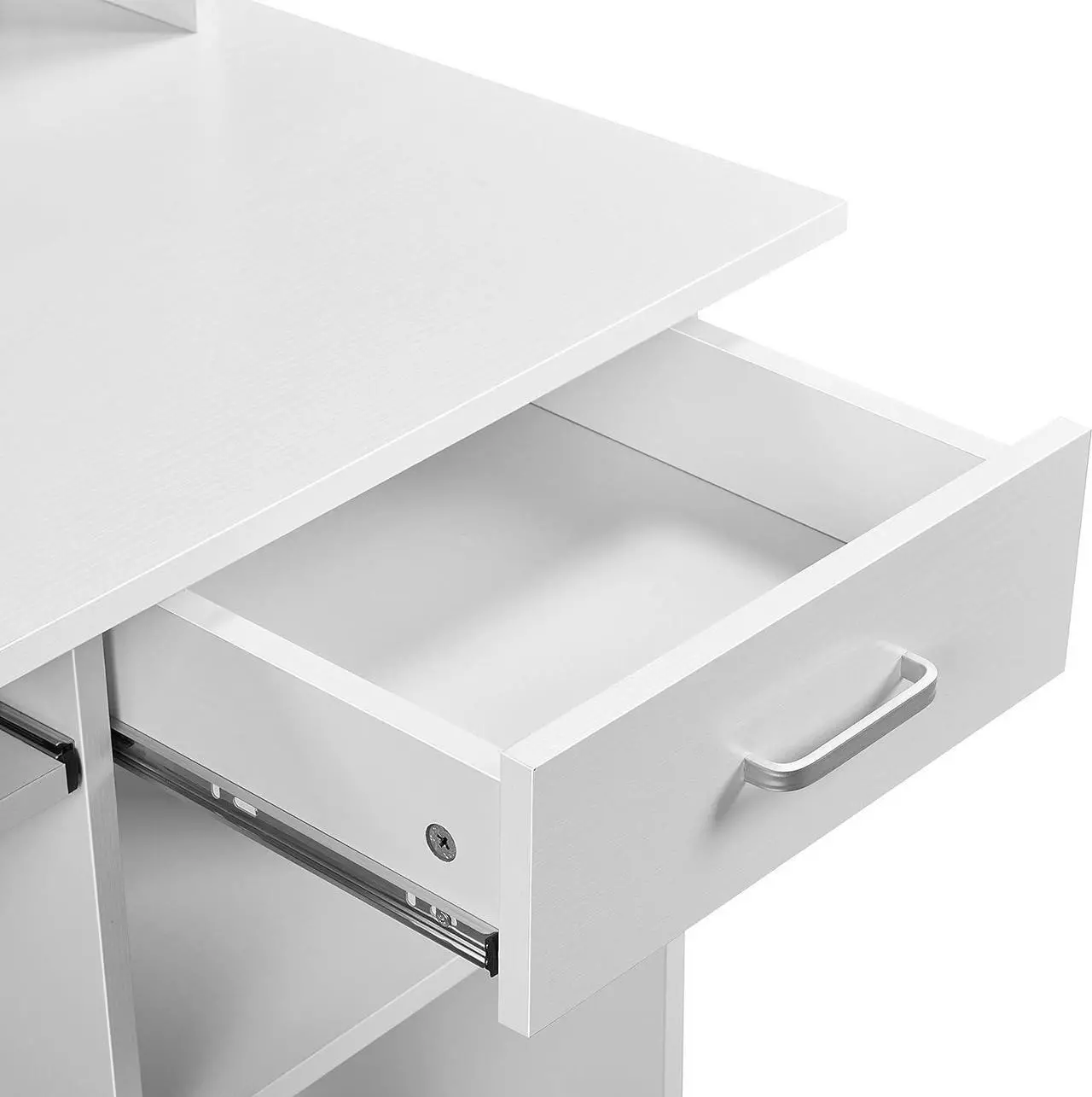Alt view image 5 of 7 - Yaheetech Desk with Keyboard Tray, Home Office Computer Desk Wooden PC Laptop Desk, Morden Sturdy Study Writing Table, White