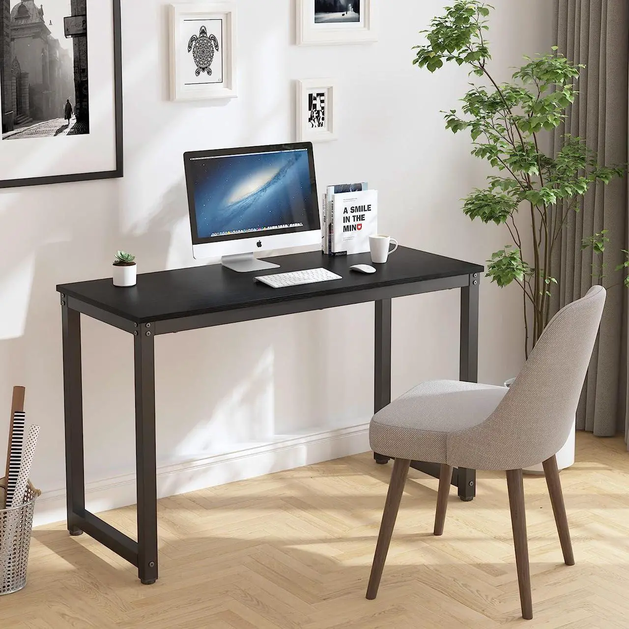 Alt view image 5 of 7 - 47 Inch Small Space Computer Desk, Home Office Desk, Heavy Duty Multipurpose Table, Study Desk Workstation, Black