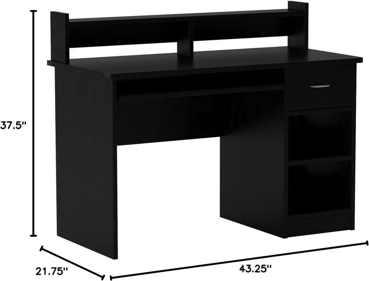 Alt view image 3 of 7 - OneSpace Essential Computer Desk, Hutch with Pull-Out Keyboard, Black
