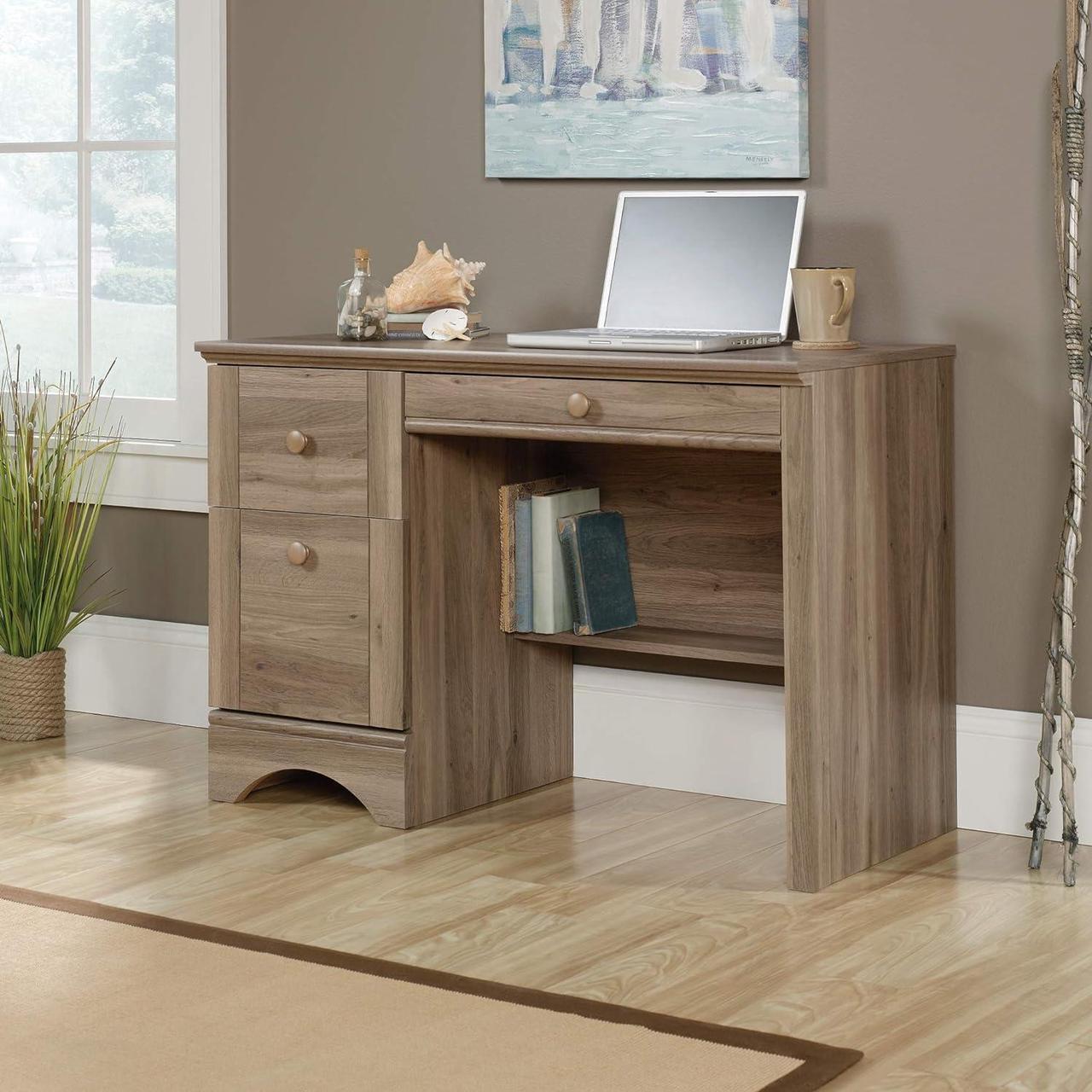 Alt view image 2 of 7 - Sauder Harbor View Computer Desk, Salt Oak finish
