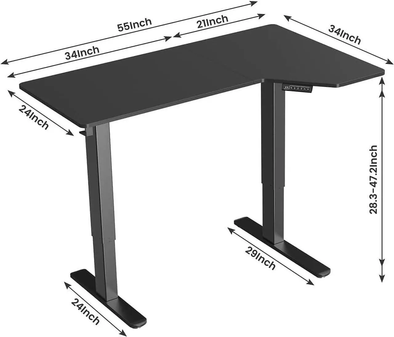 Alt view image 3 of 7 - Marsail L Shaped Electric Standing Desk, 55x34 Inch Standing Desk Adjustable Height with Headphone Hook, Large Computer Desk Sit Stand Desk for Home Office Sturdy Writing Workstation