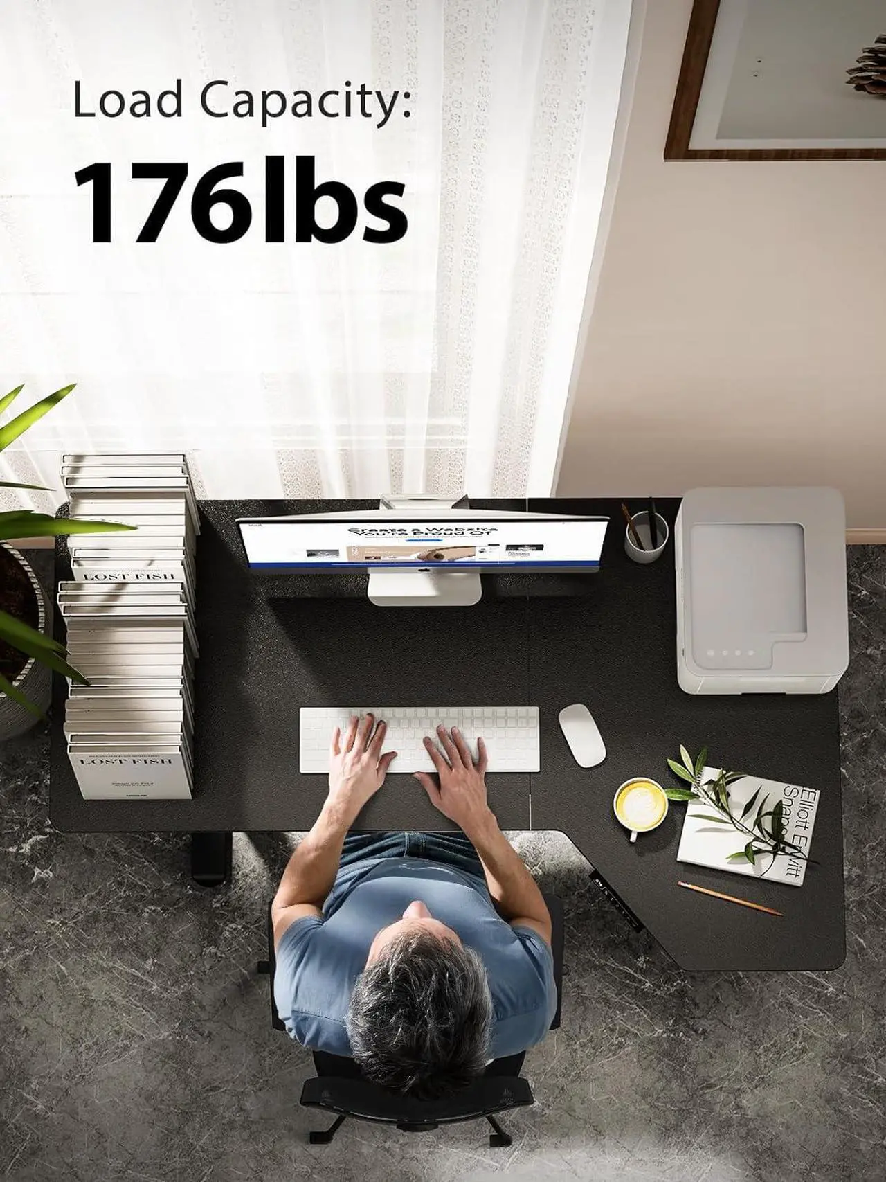 Alt view image 6 of 7 - Marsail L Shaped Electric Standing Desk, 55x34 Inch Standing Desk Adjustable Height with Headphone Hook, Large Computer Desk Sit Stand Desk for Home Office Sturdy Writing Workstation