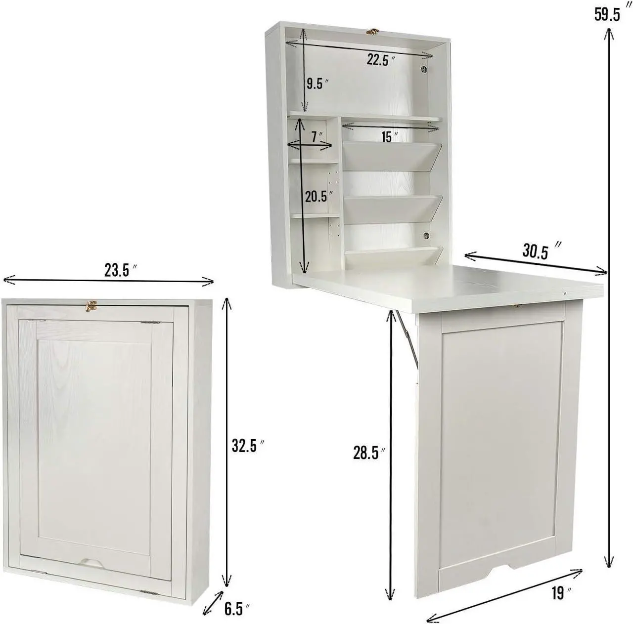 Alt view image 2 of 7 - YUSING Wall Mounted Table, Fold Out Convertible Desk Multi-Function Computer Desk Writing Desk Home Office Wood Wall Floating Desk with Large Storage Area