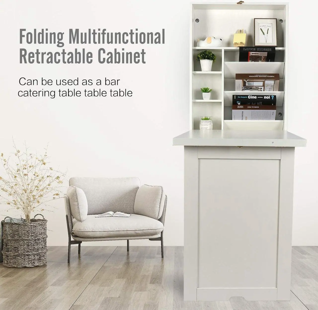Alt view image 7 of 7 - YUSING Wall Mounted Table, Fold Out Convertible Desk Multi-Function Computer Desk Writing Desk Home Office Wood Wall Floating Desk with Large Storage Area