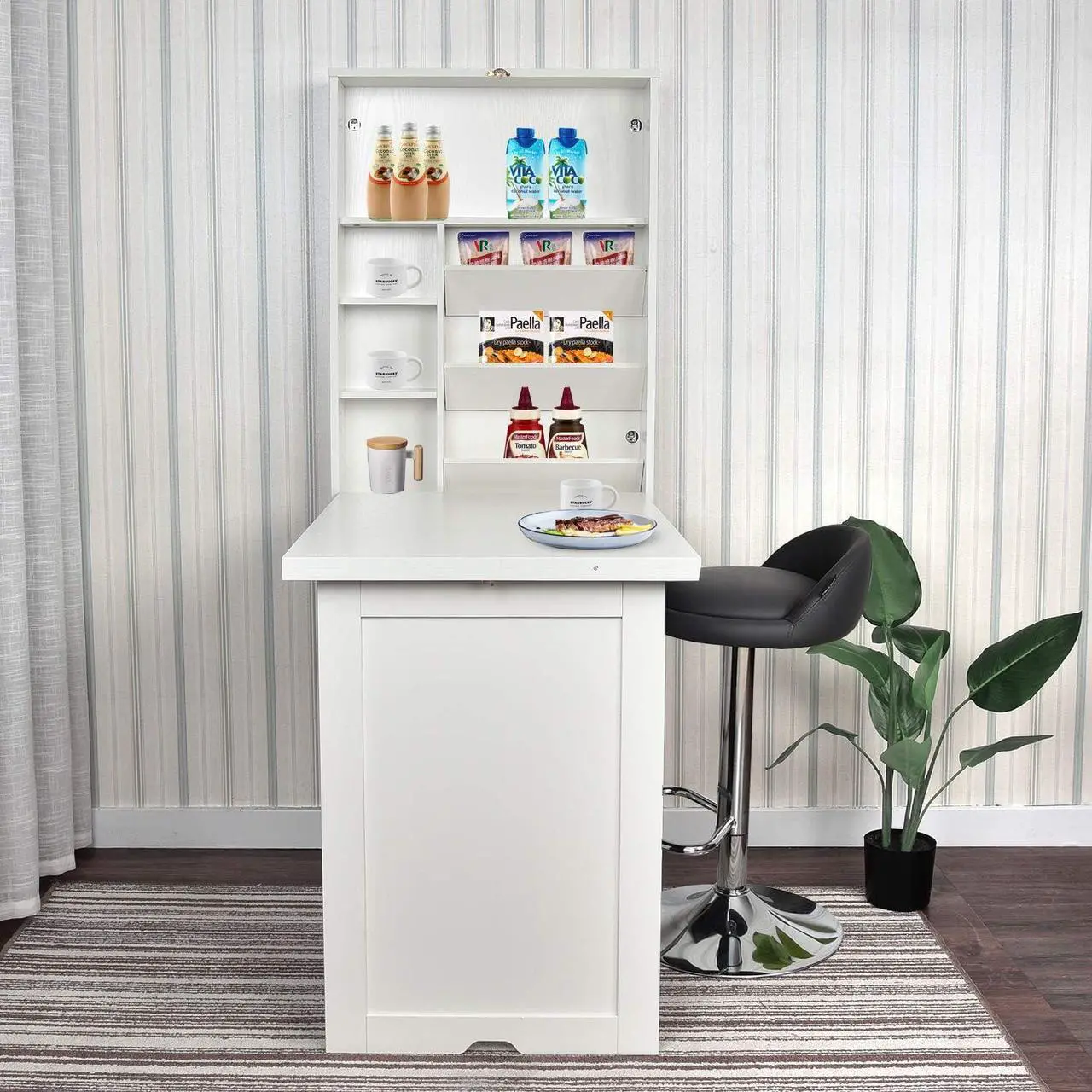 Alt view image 6 of 7 - YUSING Wall Mounted Table, Fold Out Convertible Desk Multi-Function Computer Desk Writing Desk Home Office Wood Wall Floating Desk with Large Storage Area