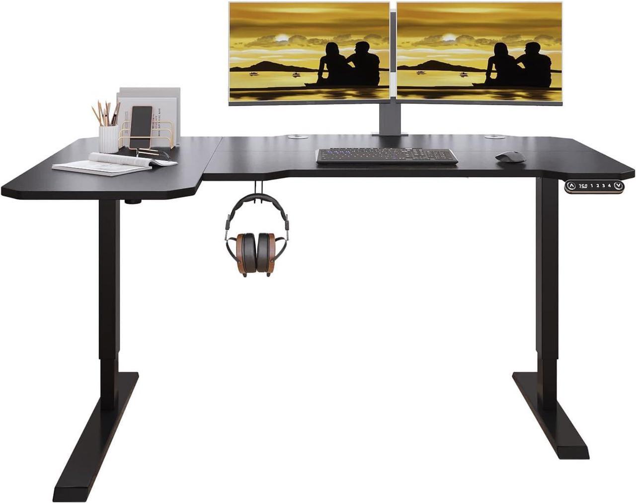 Jceet Adjustable Height L-Shaped 59 Inch Electric Standing Desk - Sit Stand Computer Desk, Stand Up Desk Table for Home Office, Black Frame and Top