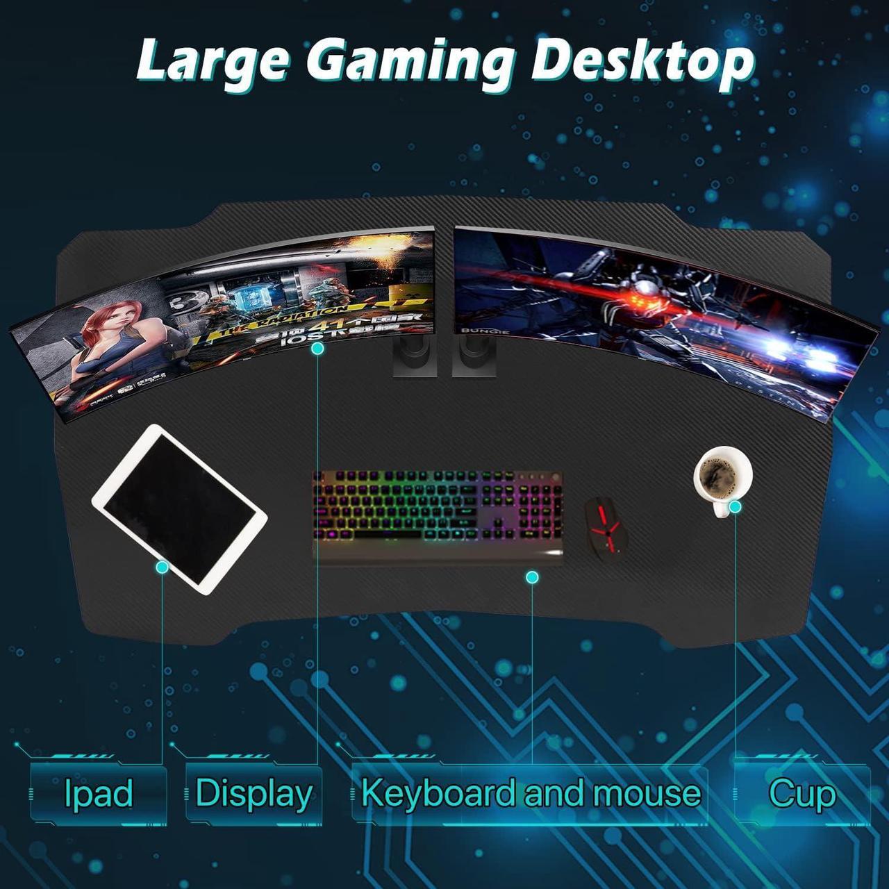 Alt view image 6 of 7 - Dkelincs 47 inch Gaming Desk Z-Shaped Computer Desk PC Computer Table Home Office Desk Ergonomic Gamer Workstation with Headphone Hook, Blue