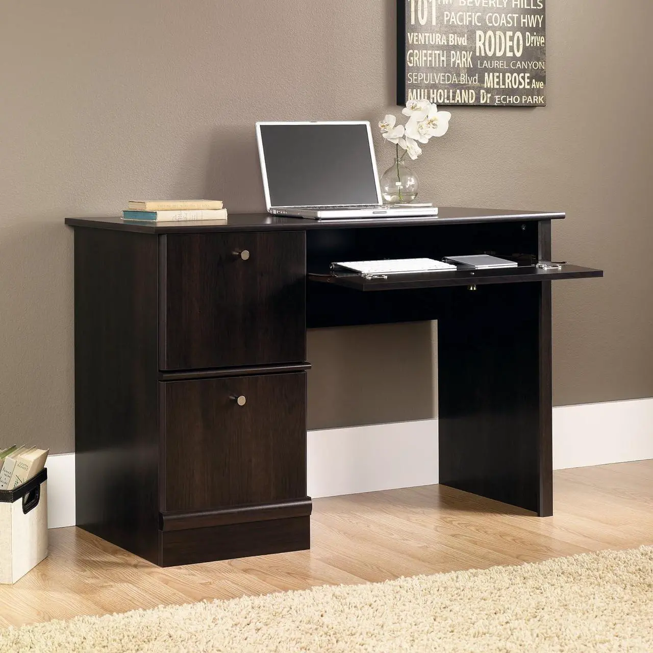 Alt view image 4 of 6 - Sauder Computer Desk, Cinnamon Cherry Finish, L: 46.54" x W: 18.50" x H: 30.16",