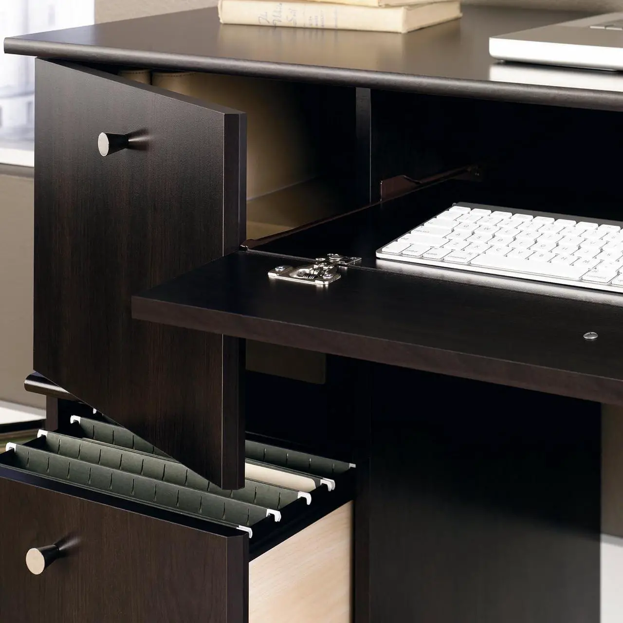 Alt view image 5 of 6 - Sauder Computer Desk, Cinnamon Cherry Finish, L: 46.54" x W: 18.50" x H: 30.16",