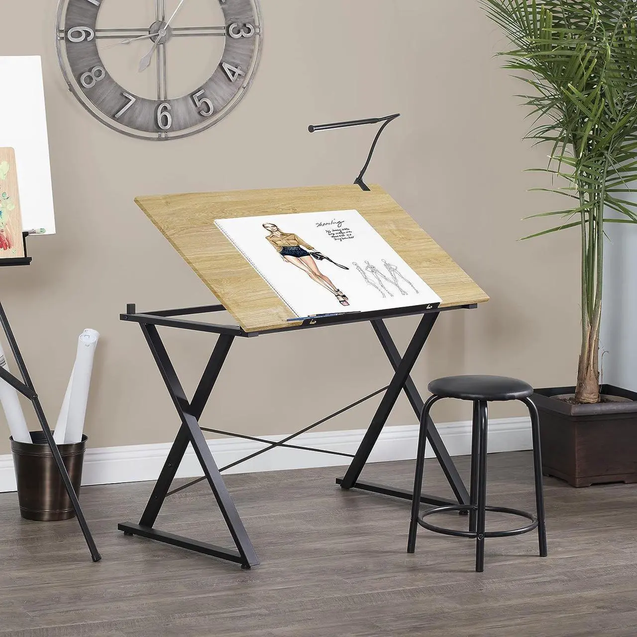 Alt view image 2 of 7 - SD STUDIO DESIGNS Axiom II Drawing 42" Wide Adjustable Top Drafting Table, Graphite Black/Ashwood