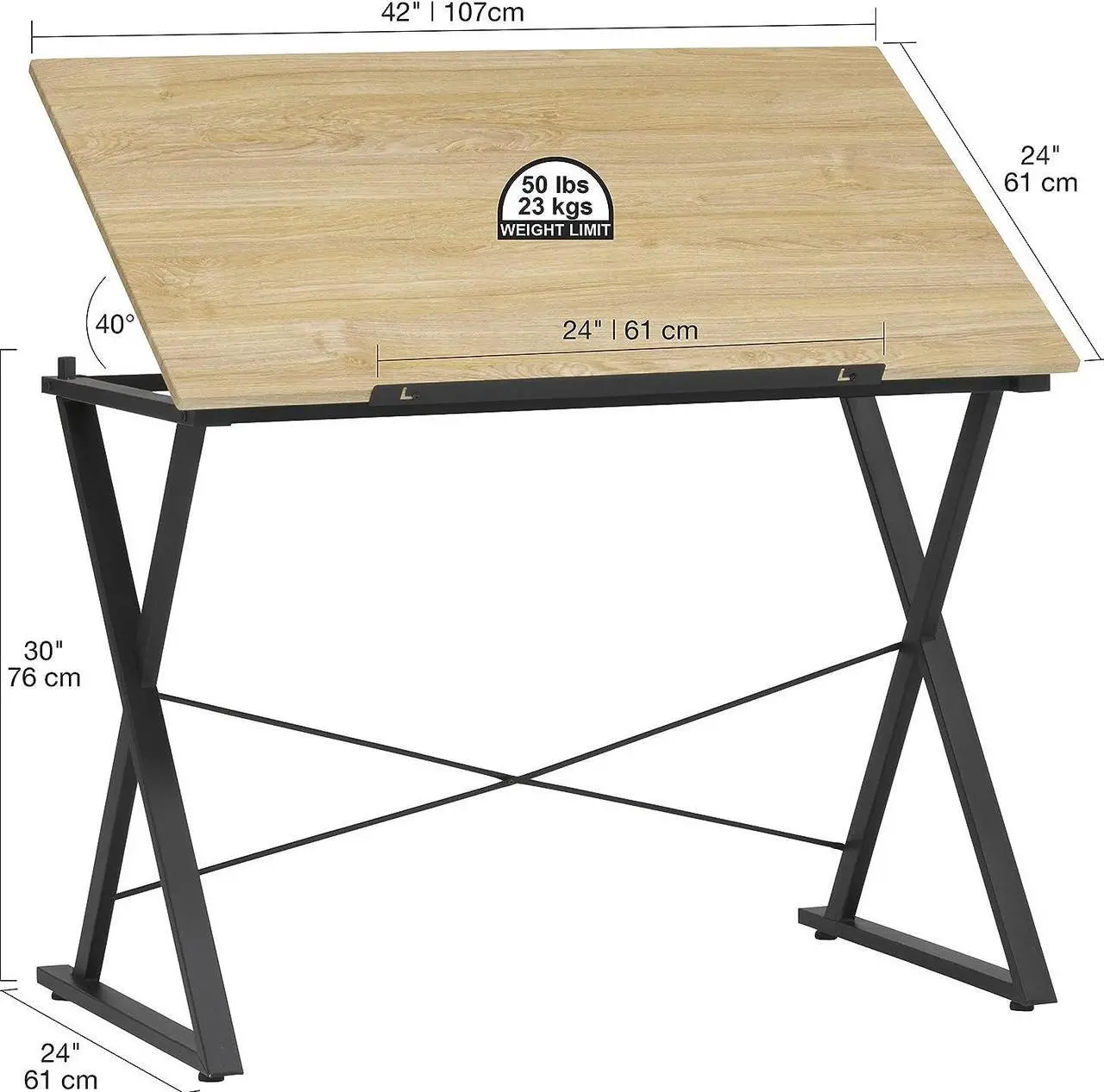 Alt view image 3 of 7 - SD STUDIO DESIGNS Axiom II Drawing 42" Wide Adjustable Top Drafting Table, Graphite Black/Ashwood