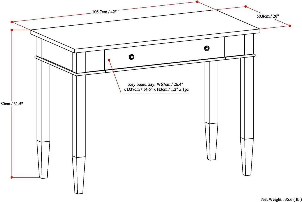 Alt view image 3 of 7 - SIMPLIHOME Carlton SOLID WOOD Transitional Modern 42 inch Wide Home Office Desk, Writing Table, Workstation, Study Table Furniture in Dark Tobacco Brown with 1 Drawer
