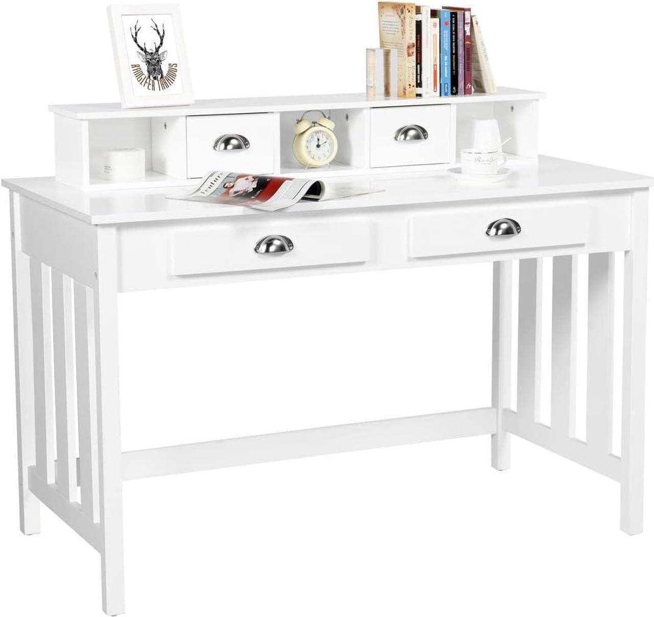 Main image of Topeakmart Computer Desk with 4 Drawers and Removable Floating Organizer, Home Office Desk Writing Studying Desk with Large Tabletop, Modern Workstation Gaming Table Secretary Desk for Office, White