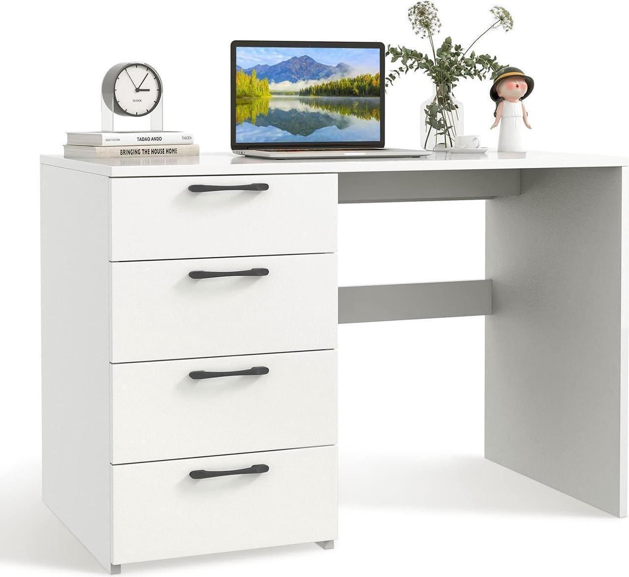 Main image of Giantex White Computer Desk with 4 Large Drawers, Home Office Laptop PC Desk, Writing Table, Modern Computer Workstation for Bedroom Study Room