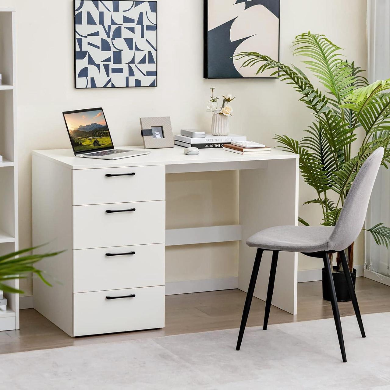 Alt view image 2 of 7 - Giantex White Computer Desk with 4 Large Drawers, Home Office Laptop PC Desk, Writing Table, Modern Computer Workstation for Bedroom Study Room